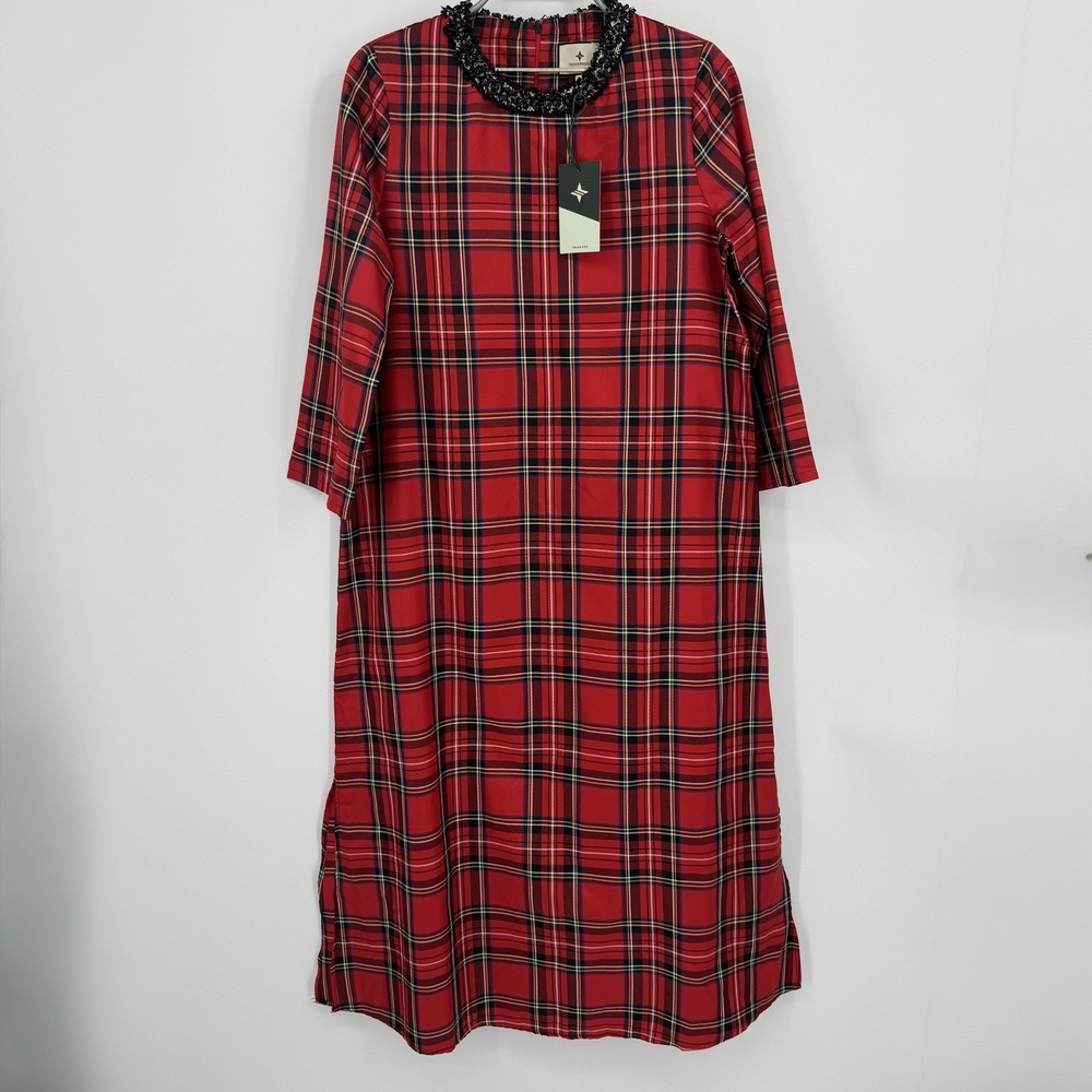 Tuckernuck Royal Stewart Red Tartan Plaid Beaded Jamie Midi Dress S Womens
